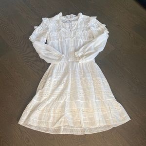 SEA NEW YORK white 100% cotton eyelet ruffled long sleeve dress - Sz womens 6